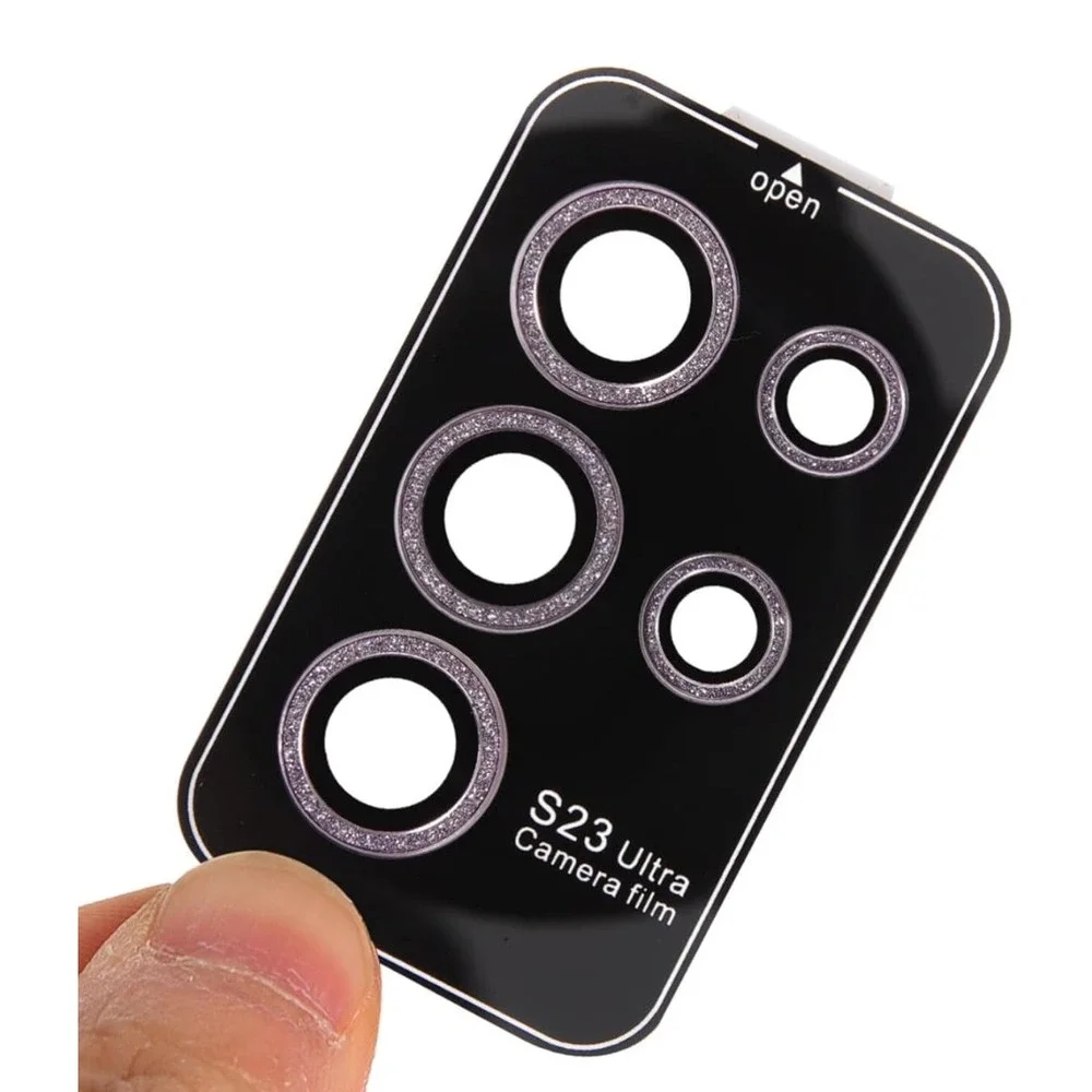 Sparkly Camera Lens Covers For S23 Ultra Pink Glitter Fingerprint Tempered Glass